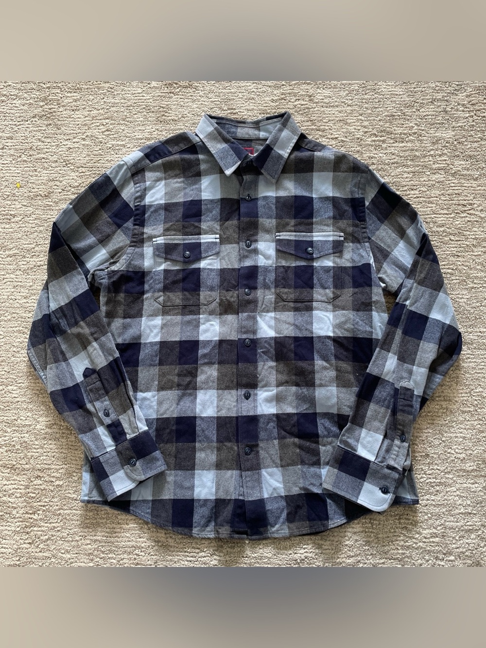 UNTUCKit Piron Flannel Shirt Men's L Blue Plaid Slim Fit 100% Cotton Flap Pocket